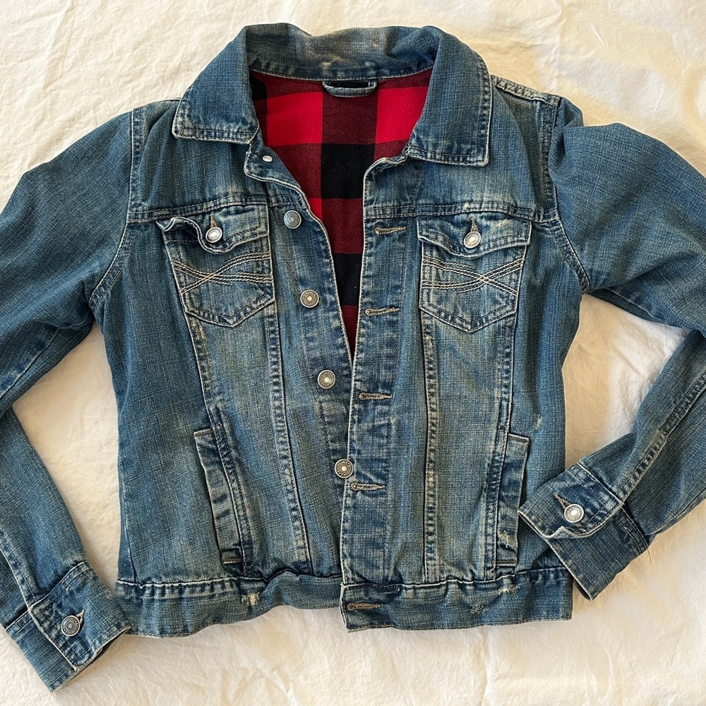 Denim Jacket with Red Flannel Lining